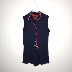 Tommy Hilfiger Girls Navy Blue Red White Sleeveless Collard Polo Romper Size 16